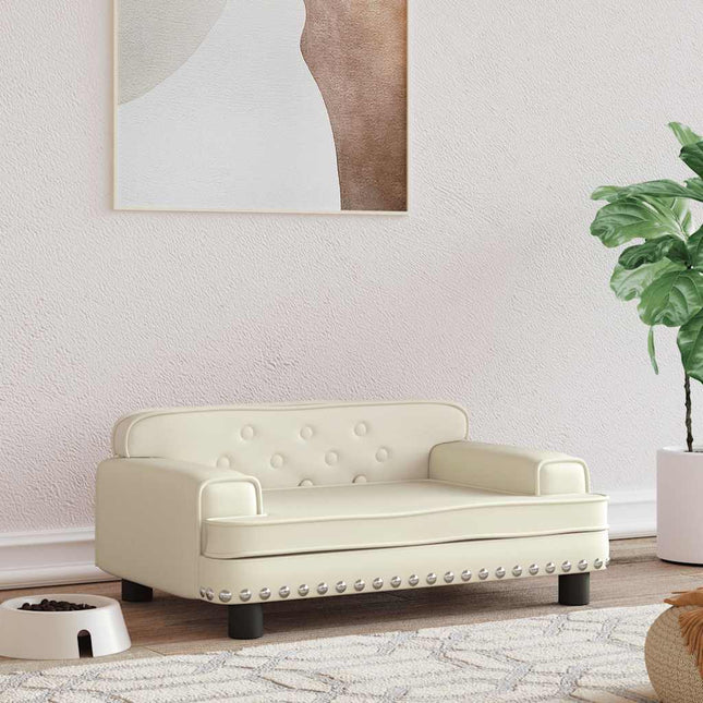 hundeseng 70x45x30 cm kunstlæder cremefarvet