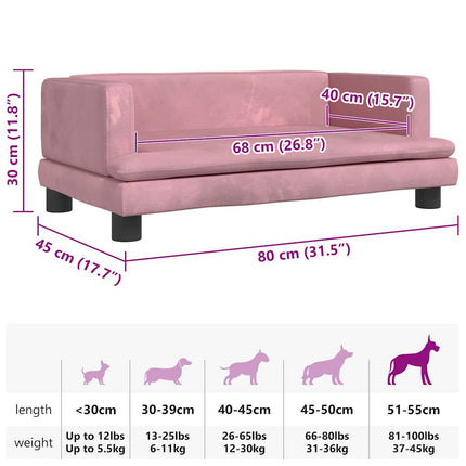 hundeseng 80x45x30 cm velour lyserød