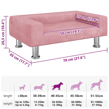 hundeseng 70x45x26,5 cm velour lyserød