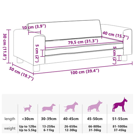 hundeseng med forlængelse 100x50x30 cm velour cremefarvet