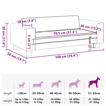 hundeseng med forlængelse 100x50x30 cm kunstlæder cremefarvet
