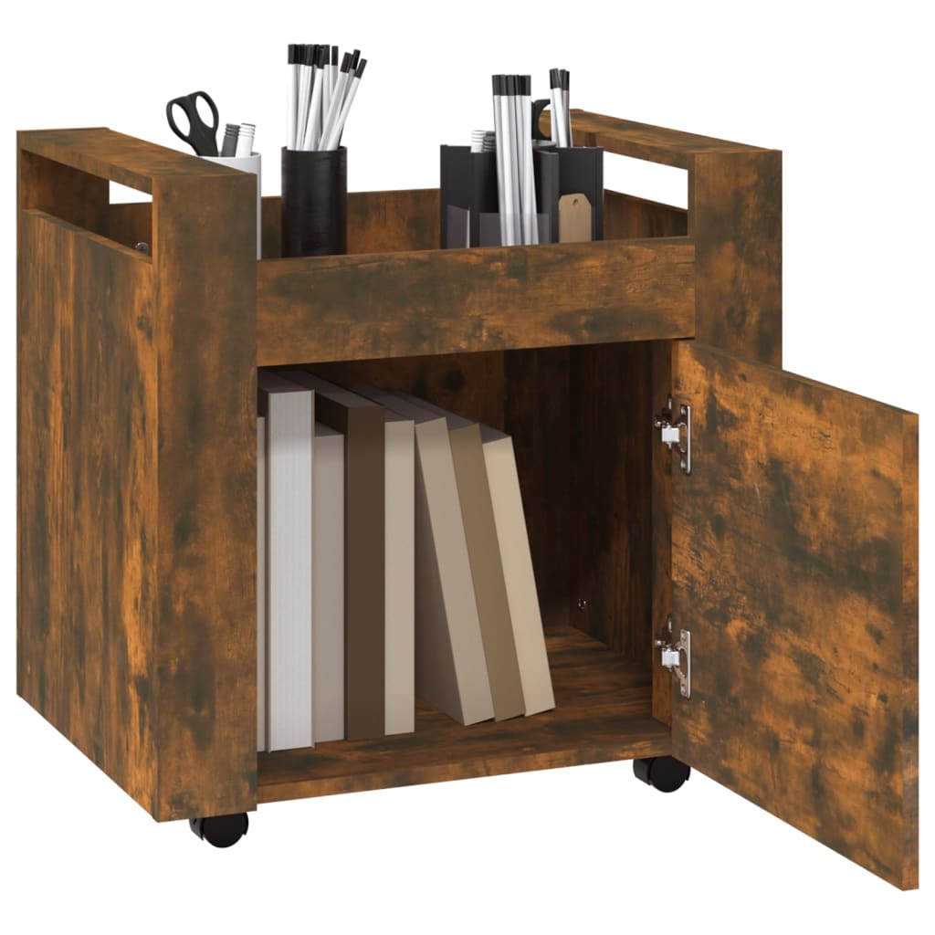 kontorvogn 60x45x60 cm konstrueret træ røget egetræsfarve