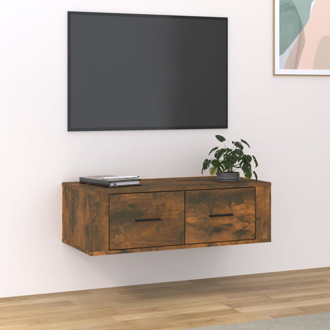væghængt tv-skab 80x36x25 cm konstrueret træ røget egetræsfarve