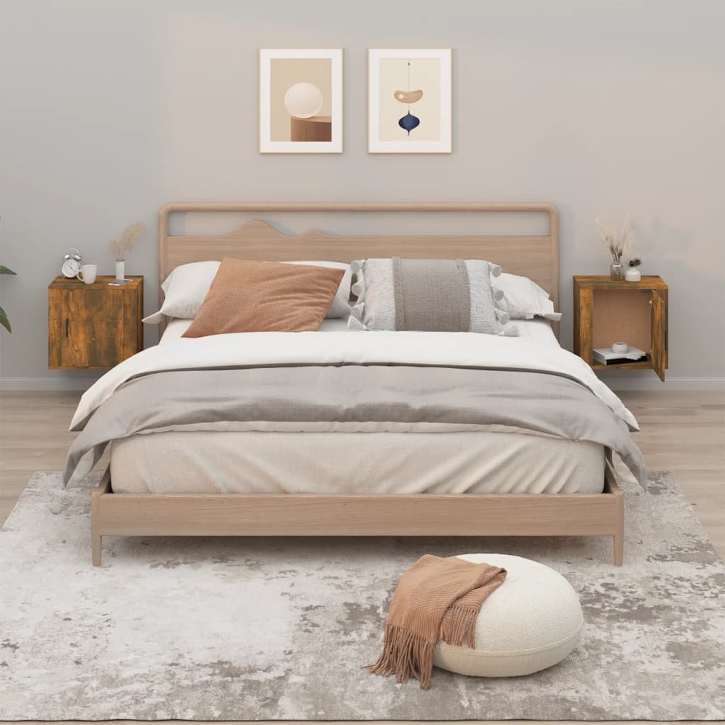 væghængte sengeborde 2 stk. 50x30x47 cm røget egetræsfarve