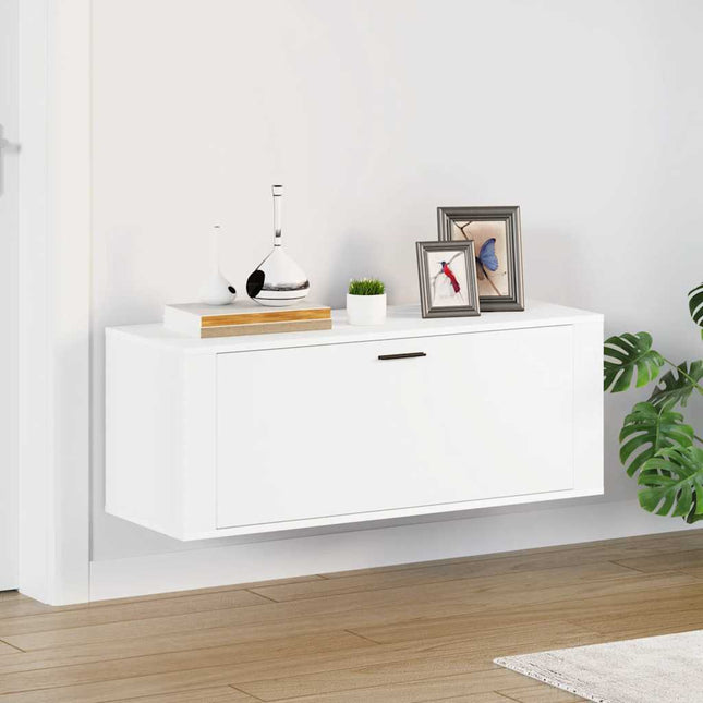 væghængte sengeborde 100x35x38 cm konstrueret træ hvid