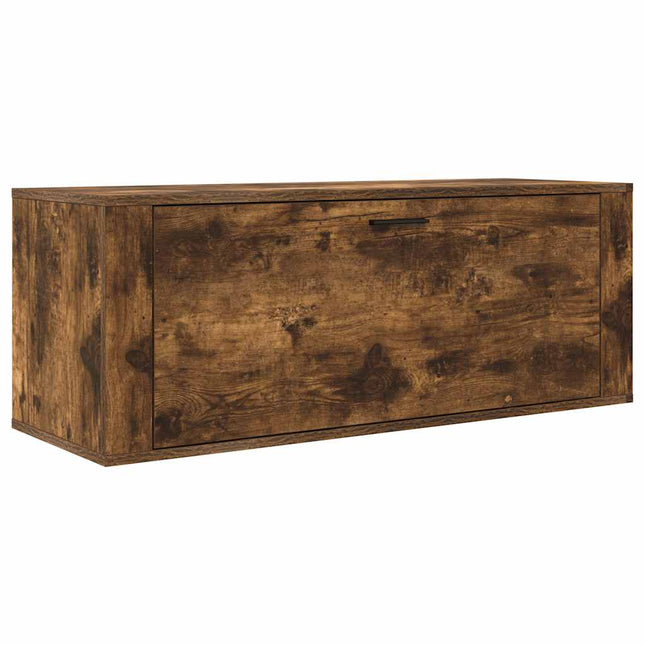 væghængt skoskab 100x35x38 cm konstrueret træ røget egetræ