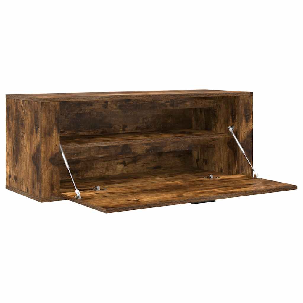væghængt skoskab 100x35x38 cm konstrueret træ røget egetræ