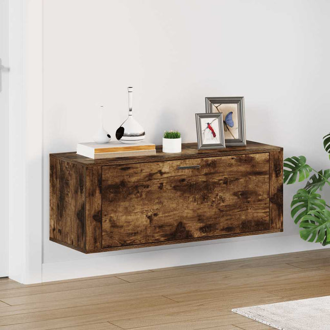 væghængt skoskab 100x35x38 cm konstrueret træ røget egetræ