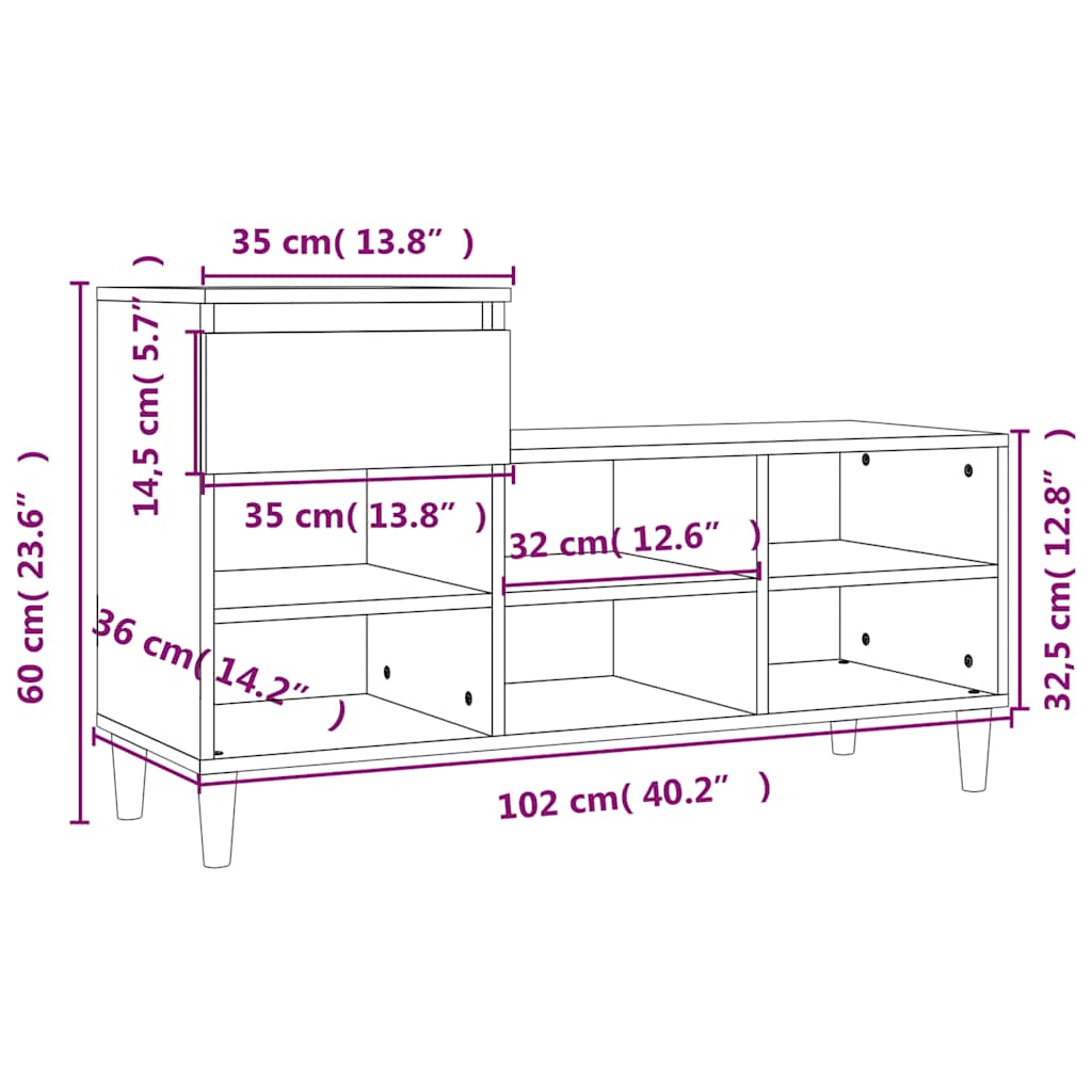 skoreol 102x36x60 cm konstrueret træ hvid