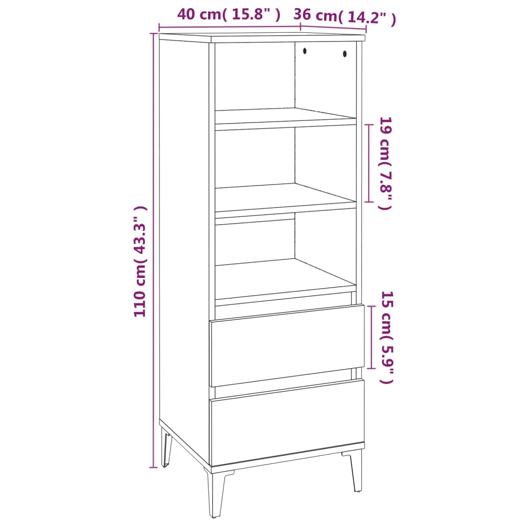 skab 40x36x110 cm konstrueret træ betongrå