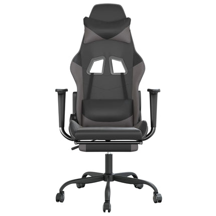 gamingstol med fodstøtte kunstlæder sort og grå