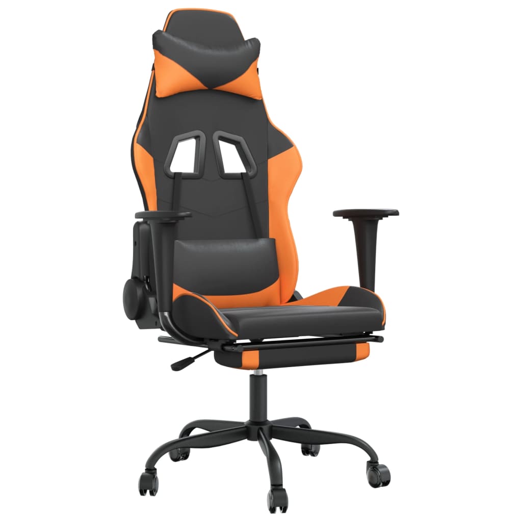 gamingstol med fodstøtte kunstlæder sort og orange