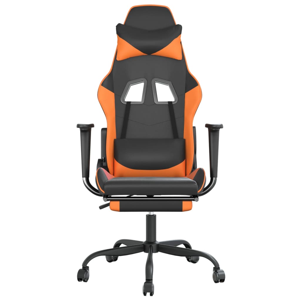 gamingstol med fodstøtte kunstlæder sort og orange