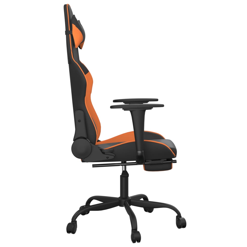 gamingstol med fodstøtte kunstlæder sort og orange