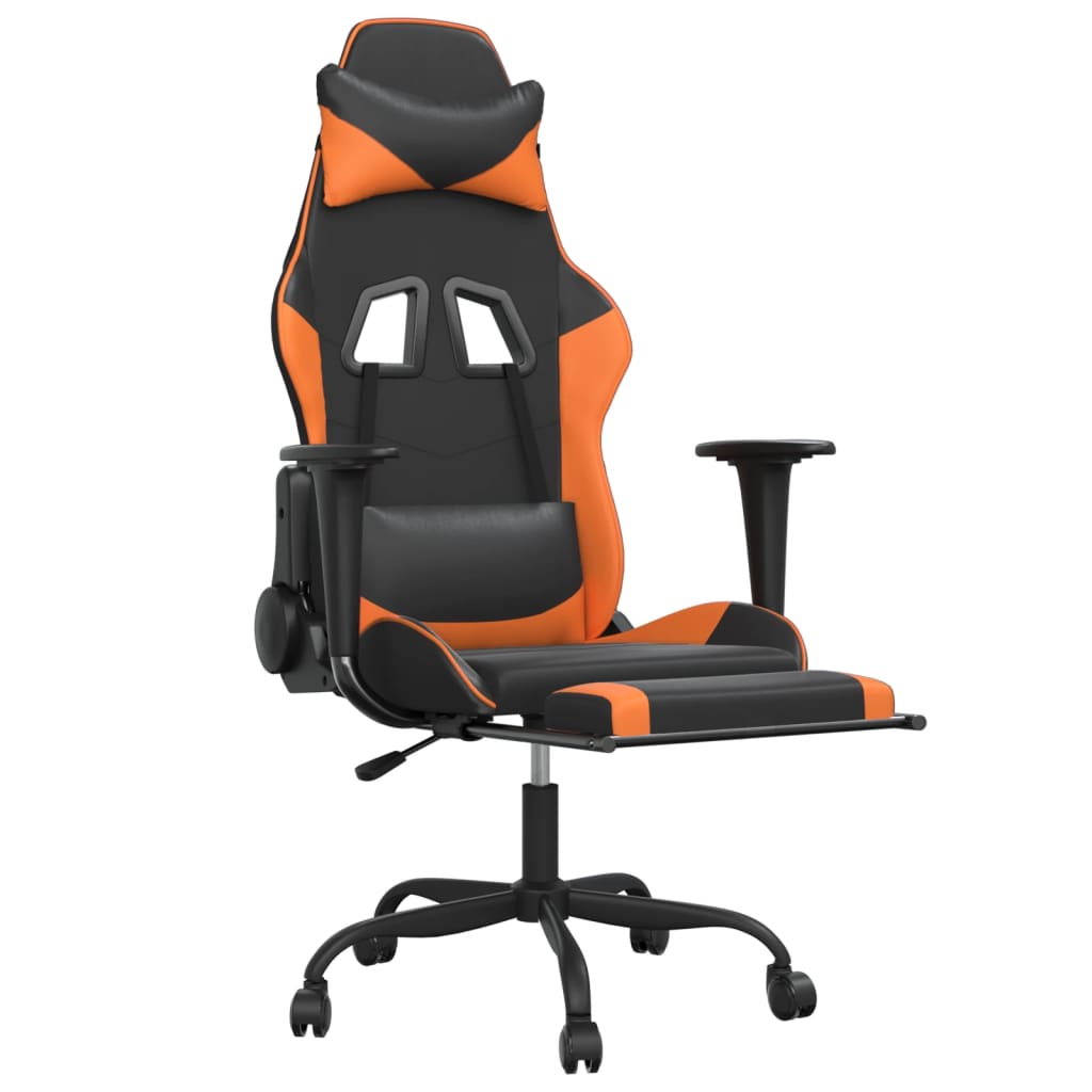 gamingstol med fodstøtte kunstlæder sort og orange