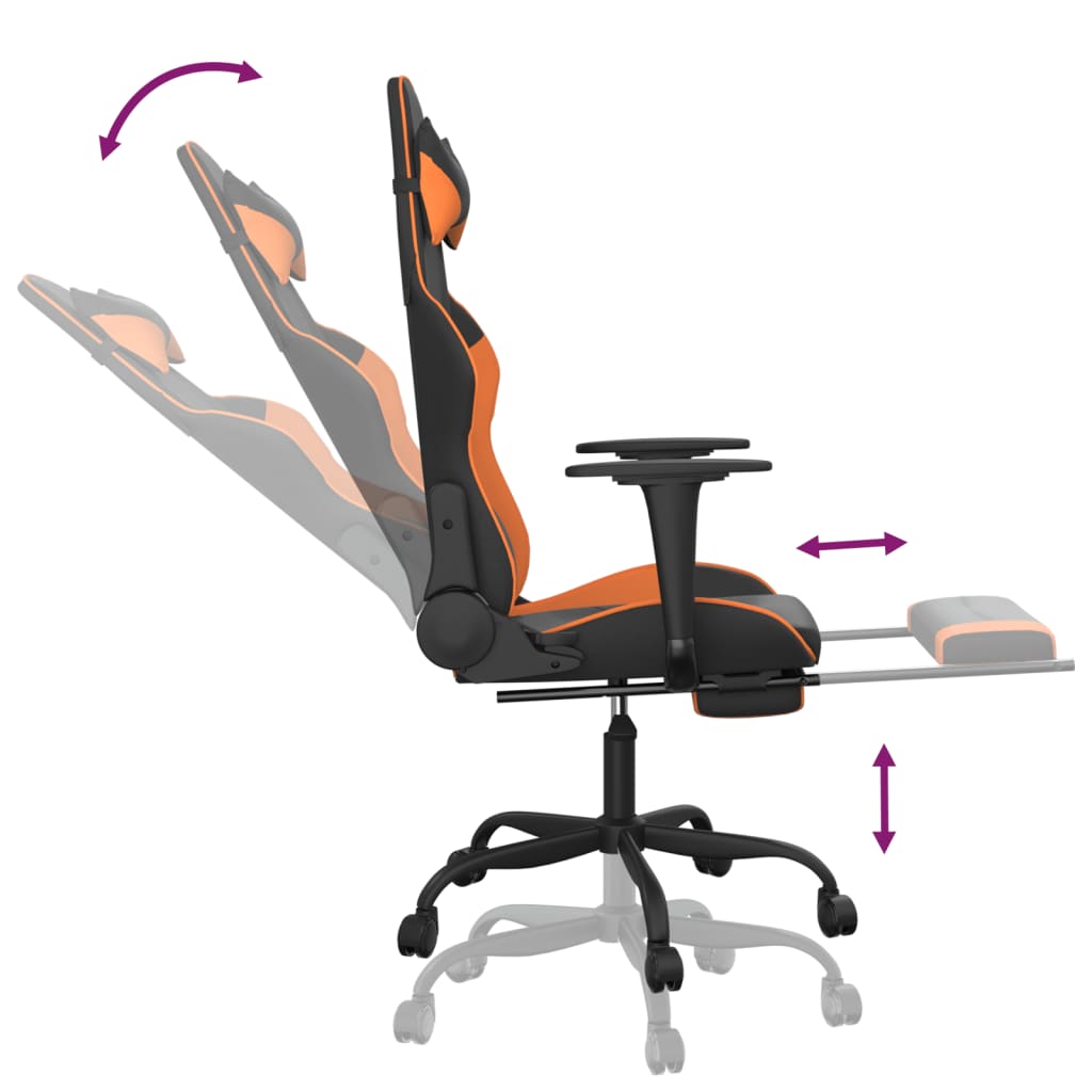 gamingstol med fodstøtte kunstlæder sort og orange