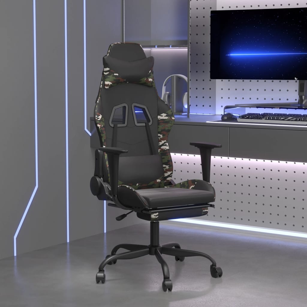 gamingstol med fodstøtte kunstlæder sort og camouflage