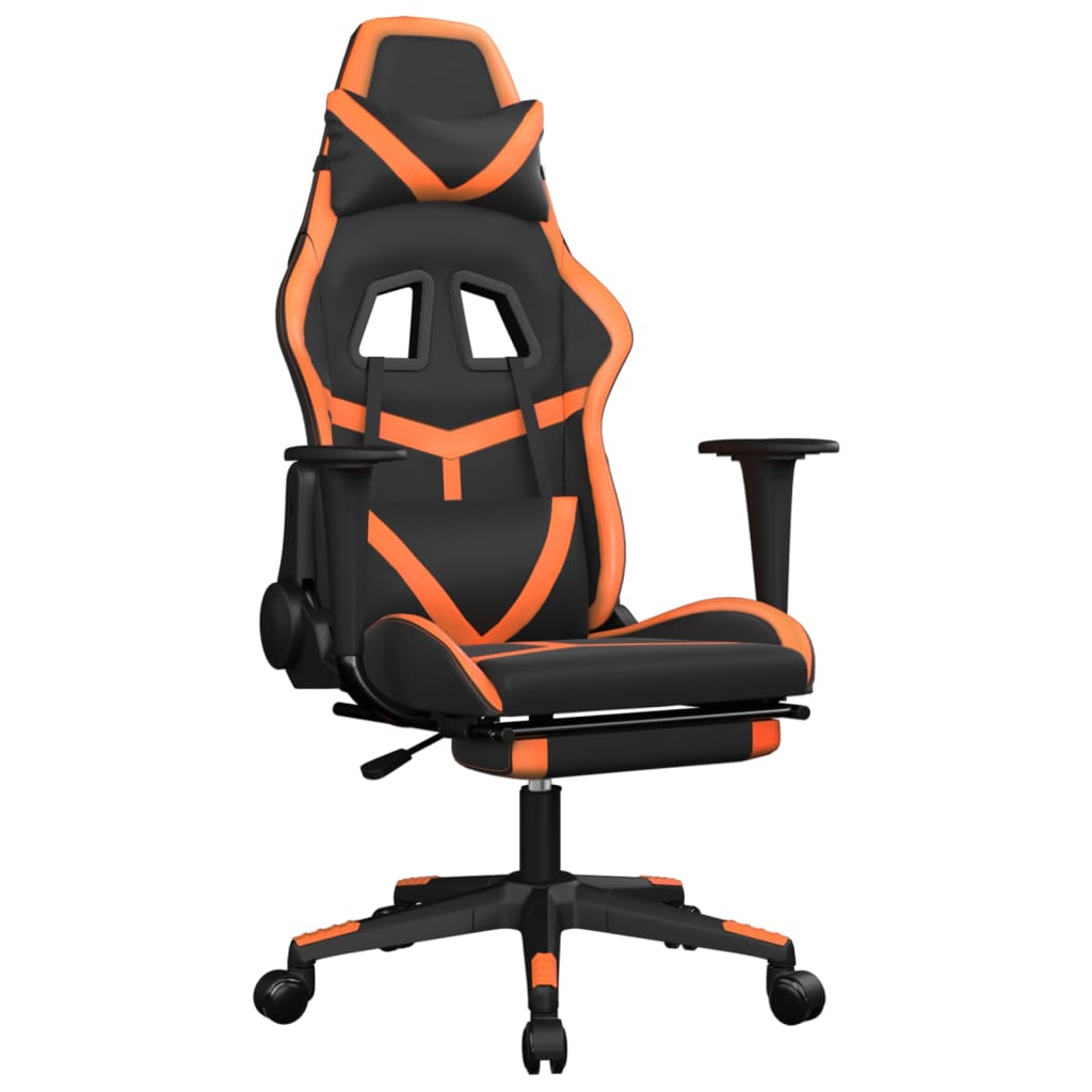 gamingstol med fodstøtte kunstlæder sort og orange