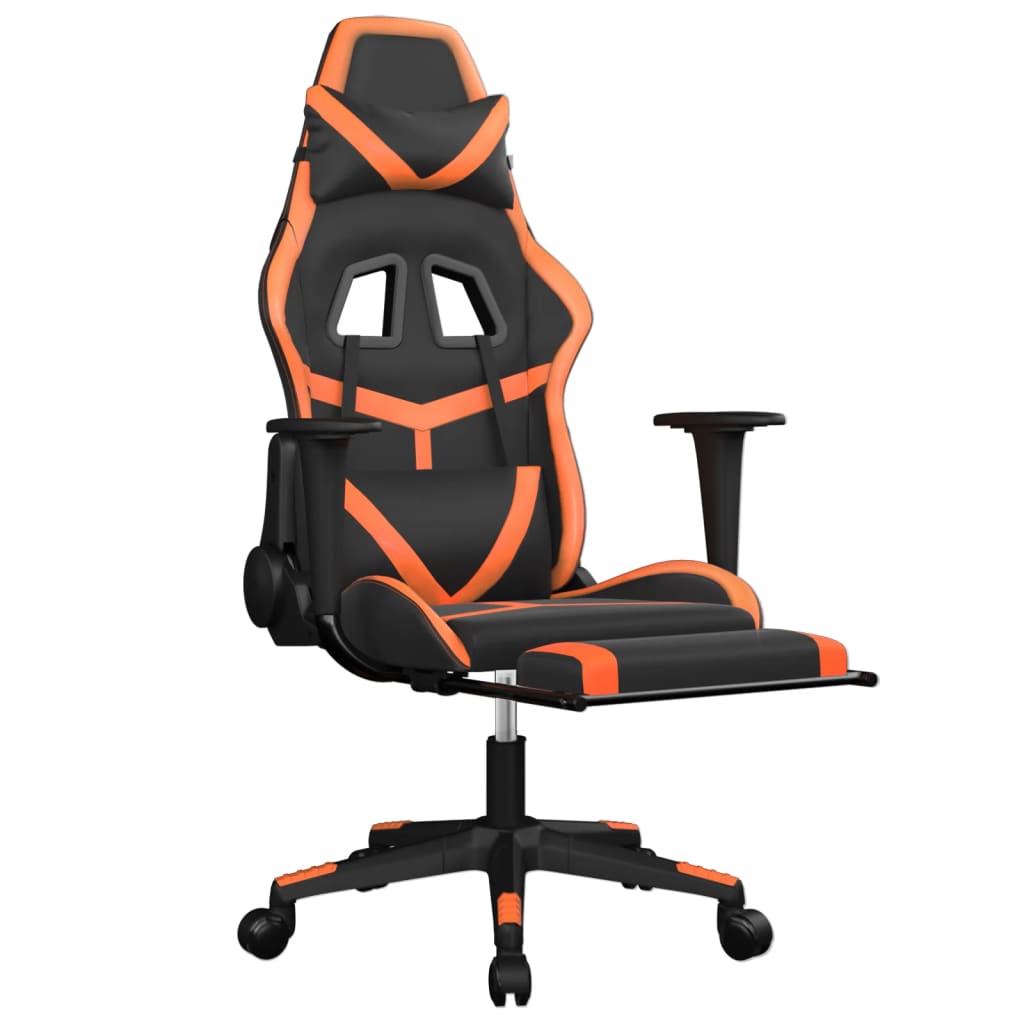gamingstol med fodstøtte kunstlæder sort og orange