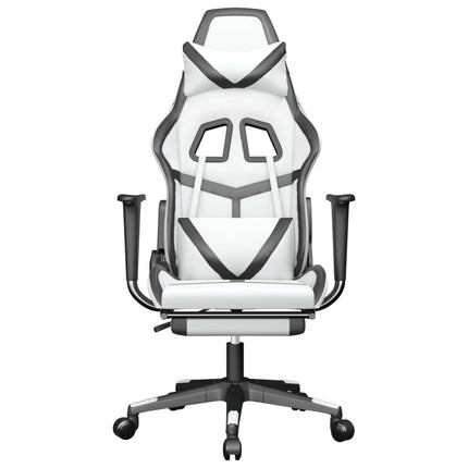 gamingstol med fodstøtte kunstlæder hvid og sort