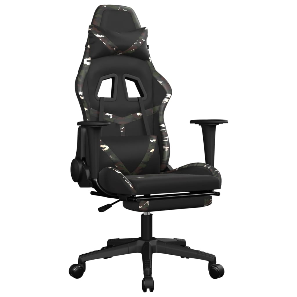 gamingstol med fodstøtte kunstlæder sort og camouflage