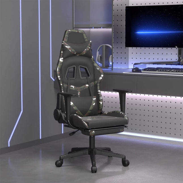 gamingstol med fodstøtte kunstlæder sort og camouflage