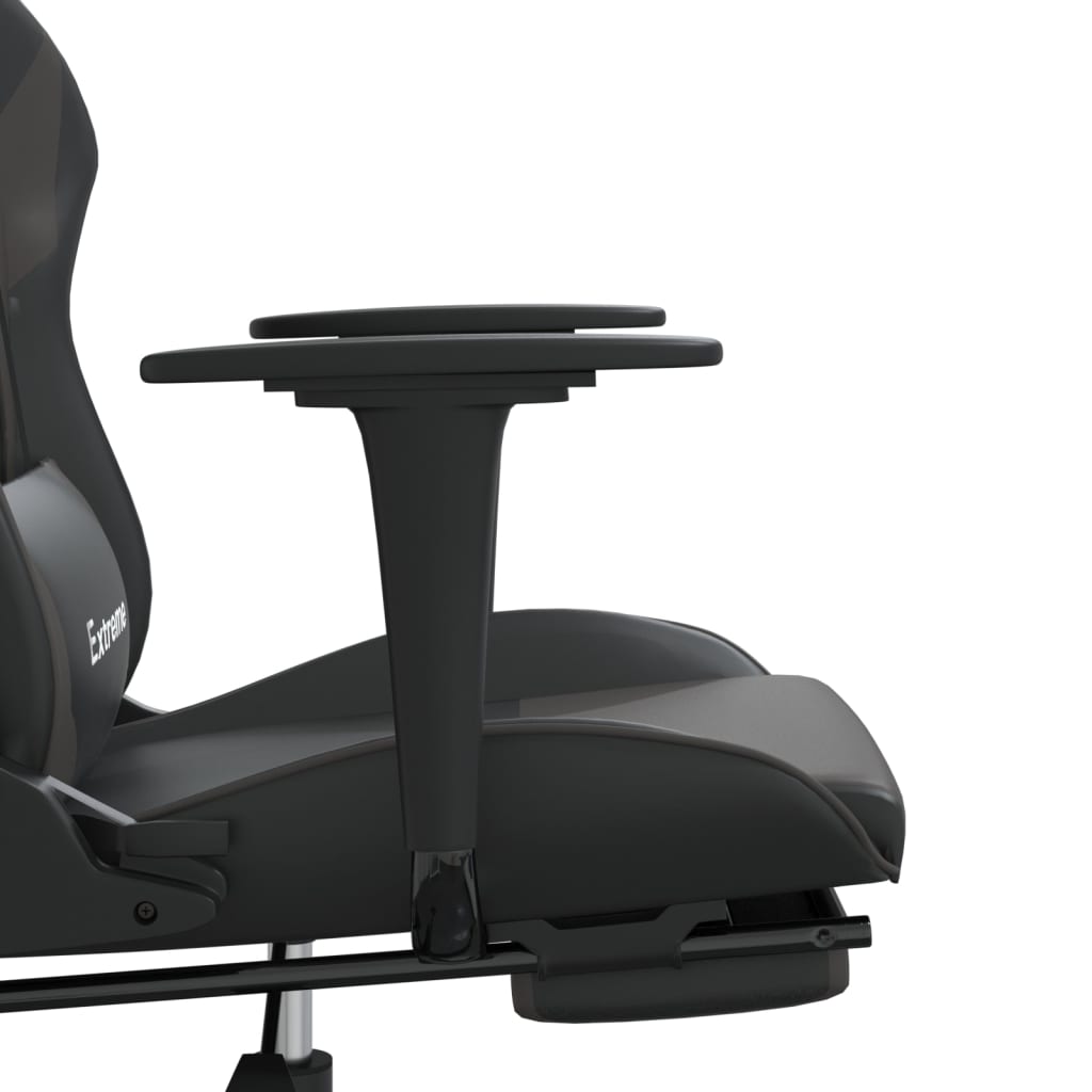 gamingstol med fodstøtte kunstlæder sort og grå
