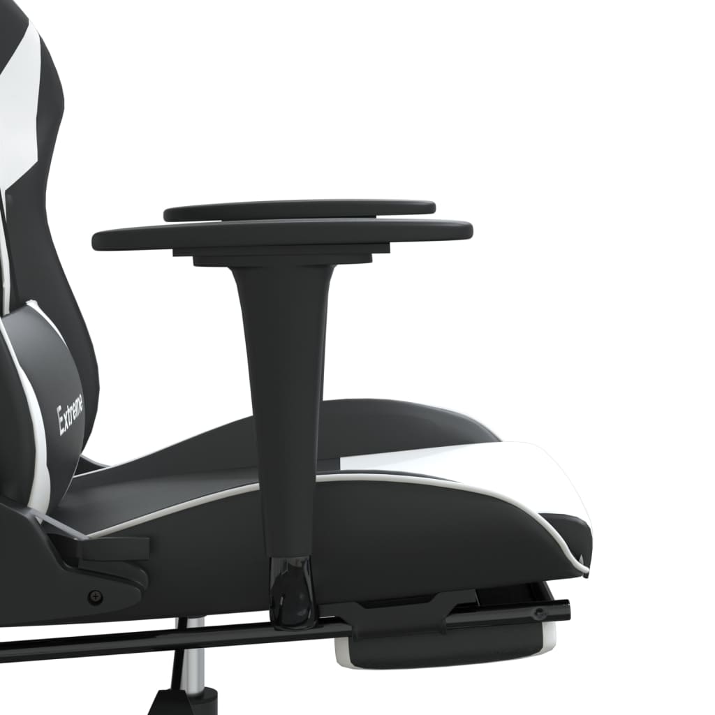 gamingstol med fodstøtte kunstlæder sort og hvid