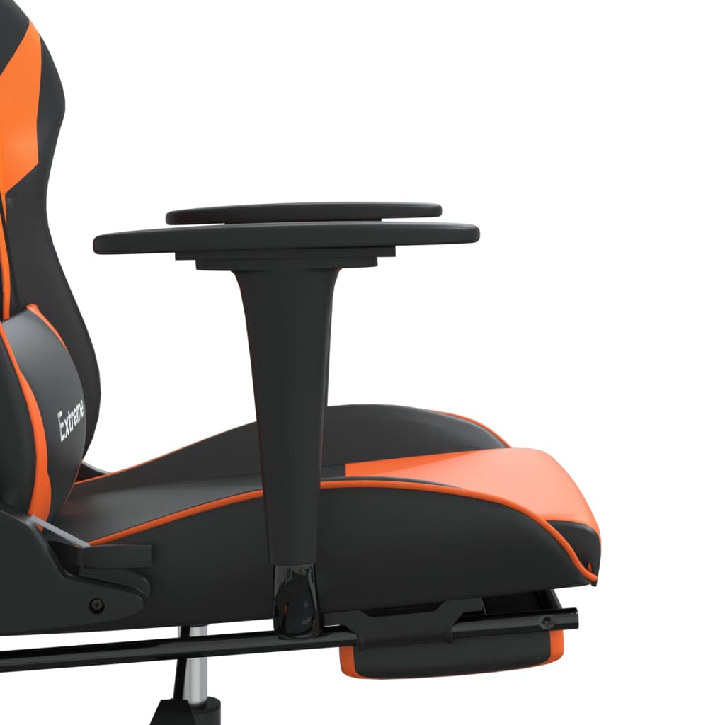 gamingstol med fodstøtte kunstlæder sort og orange