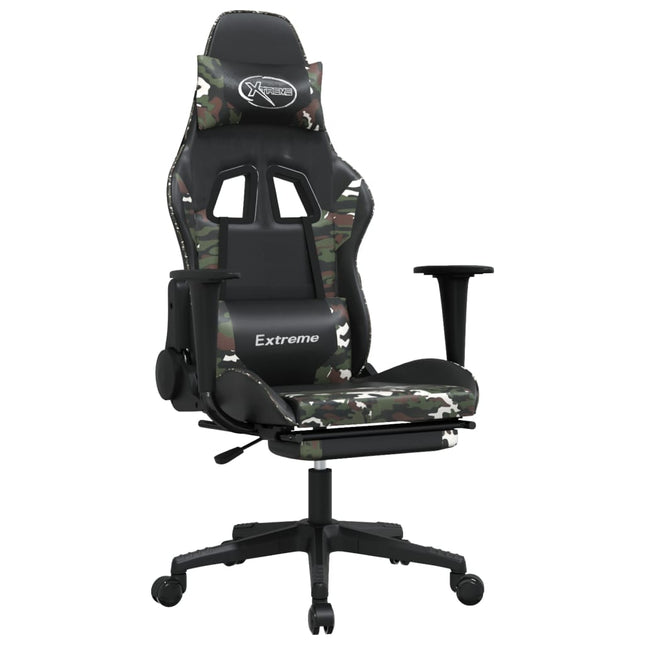 gamingstol med fodstøtte kunstlæder sort og camouflage