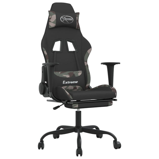 gamingstol med fodstøtte stof sort og camouflage