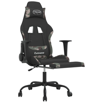 gamingstol med fodstøtte stof sort og camouflage