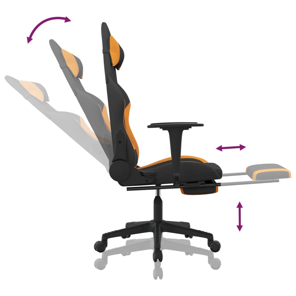 gamingstol med fodstøtte stof sort og orange