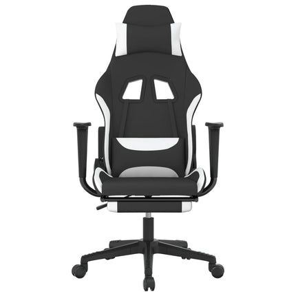 gamingstol med fodstøtte stof sort og hvid