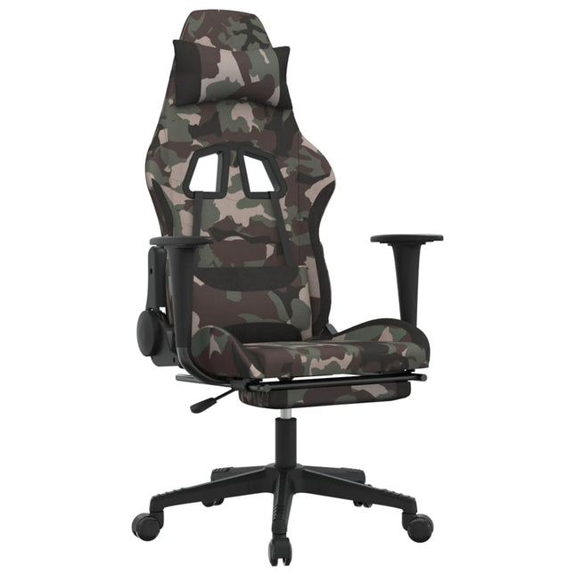 gamingstol med fodstøtte stof camouflage og sort