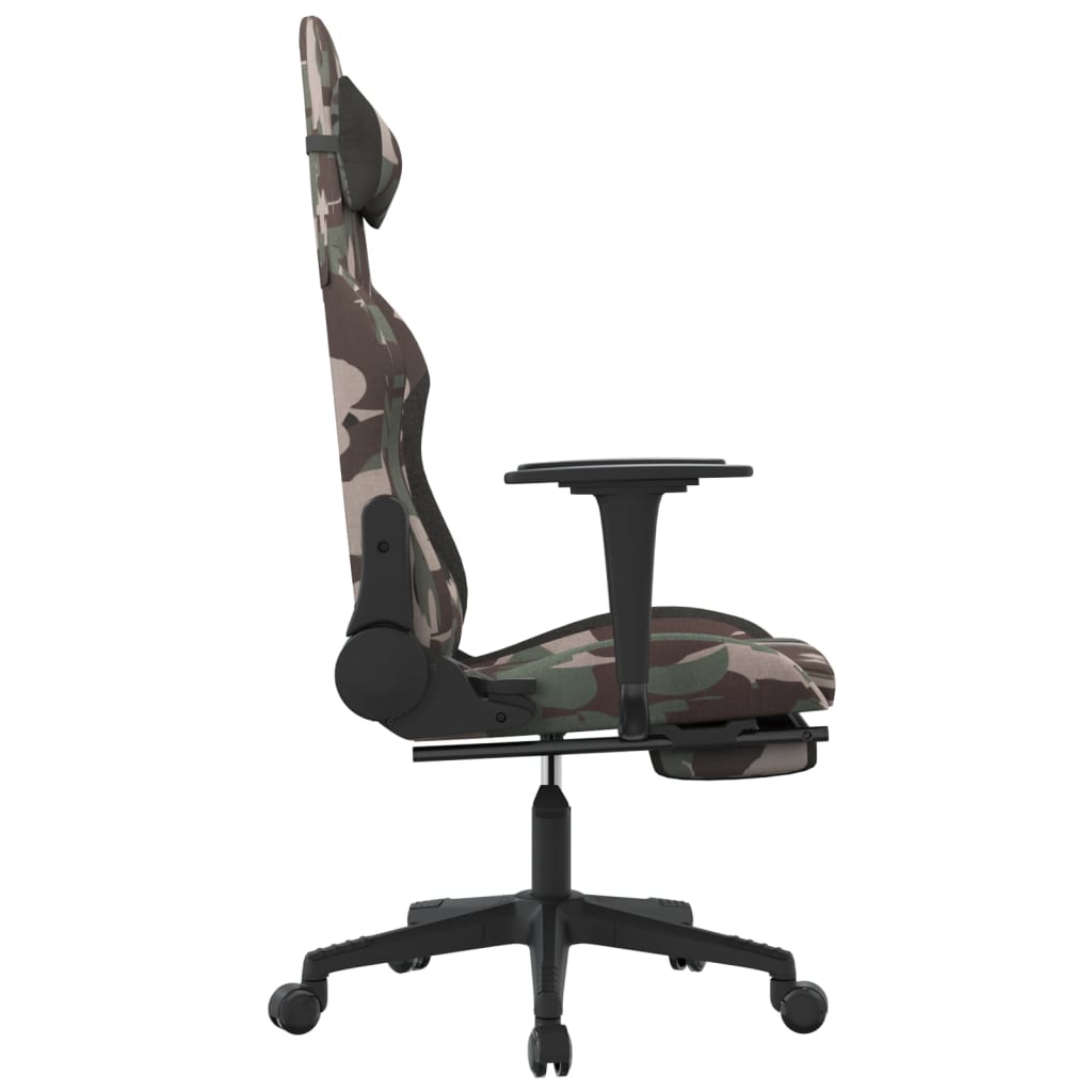 gamingstol med fodstøtte stof camouflage og sort