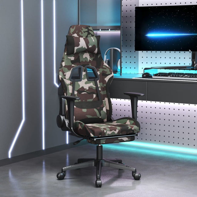 gamingstol med fodstøtte stof camouflage og sort