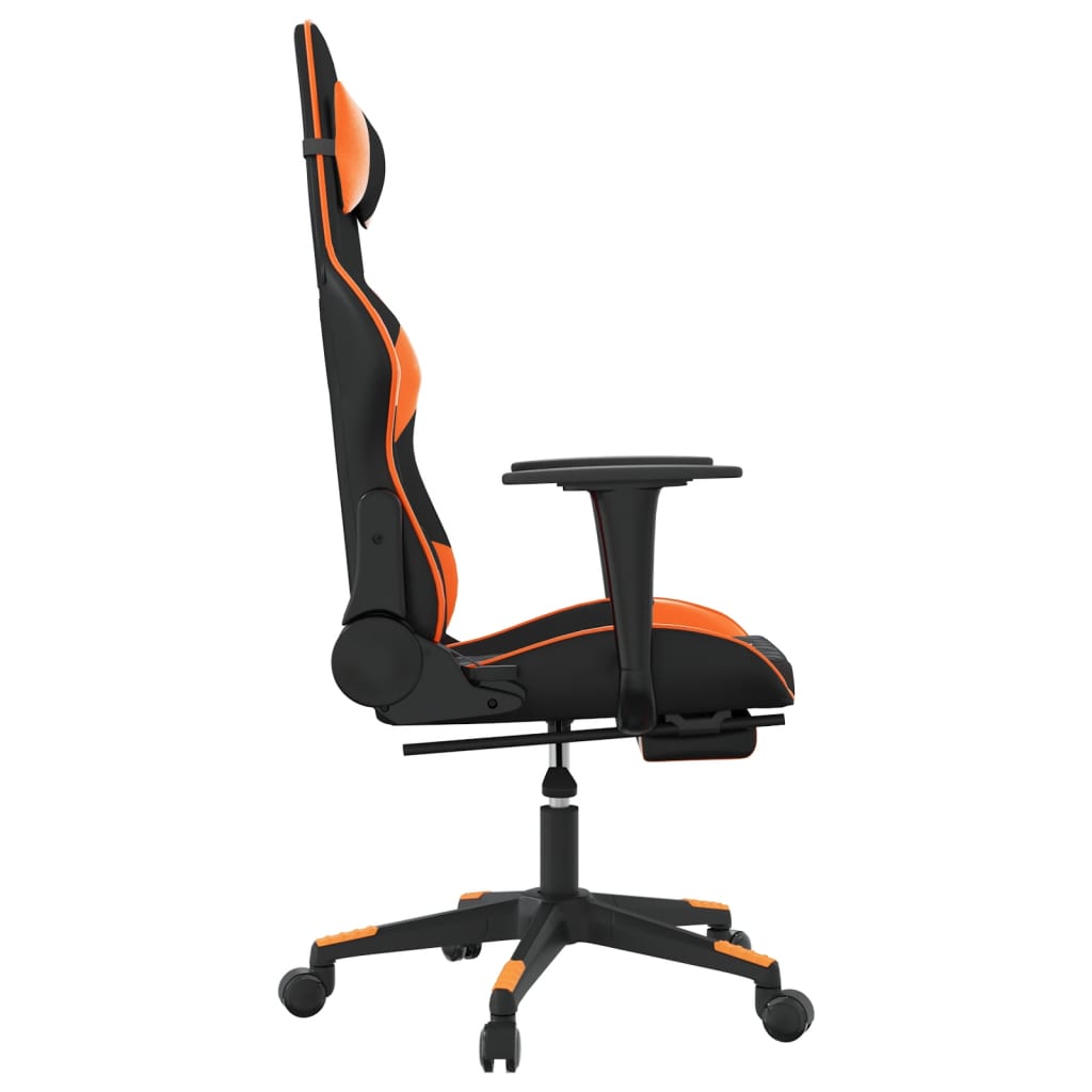 gamingstol med fodstøtte kunstlæder sort og orange