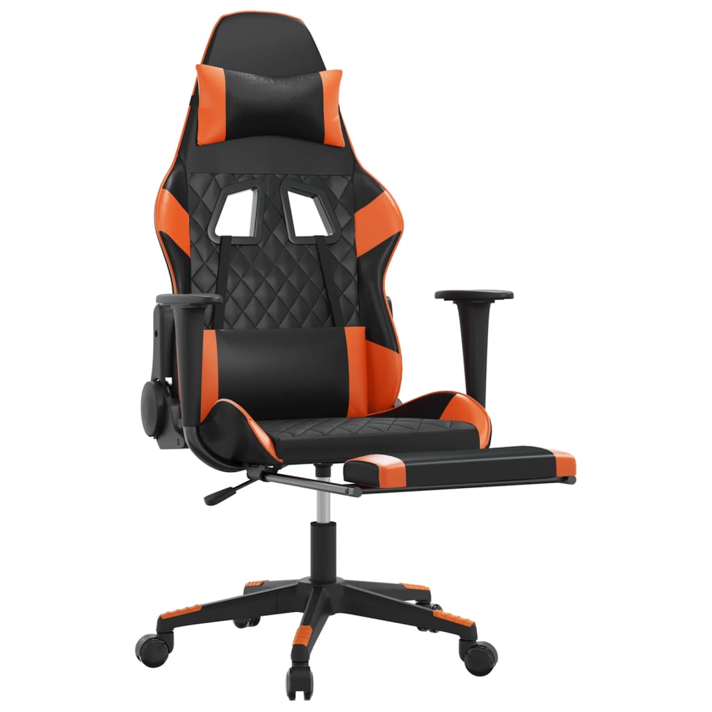 gamingstol med fodstøtte kunstlæder sort og orange