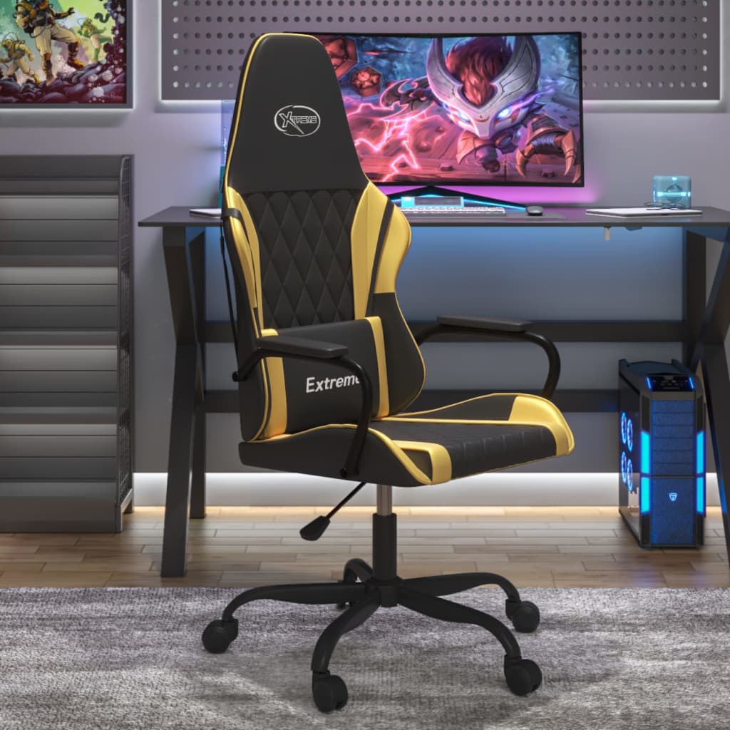 gamingstol kunstlæder sort guldfarvet