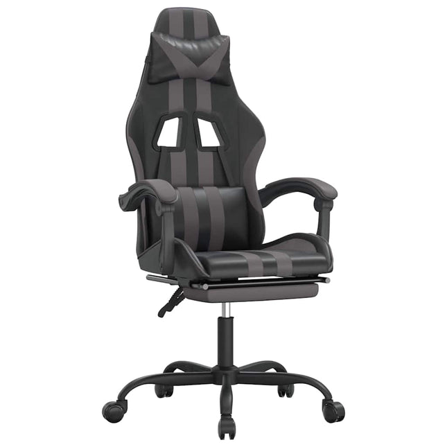 gamingstol med fodstøtte kunstlæder sort og grå
