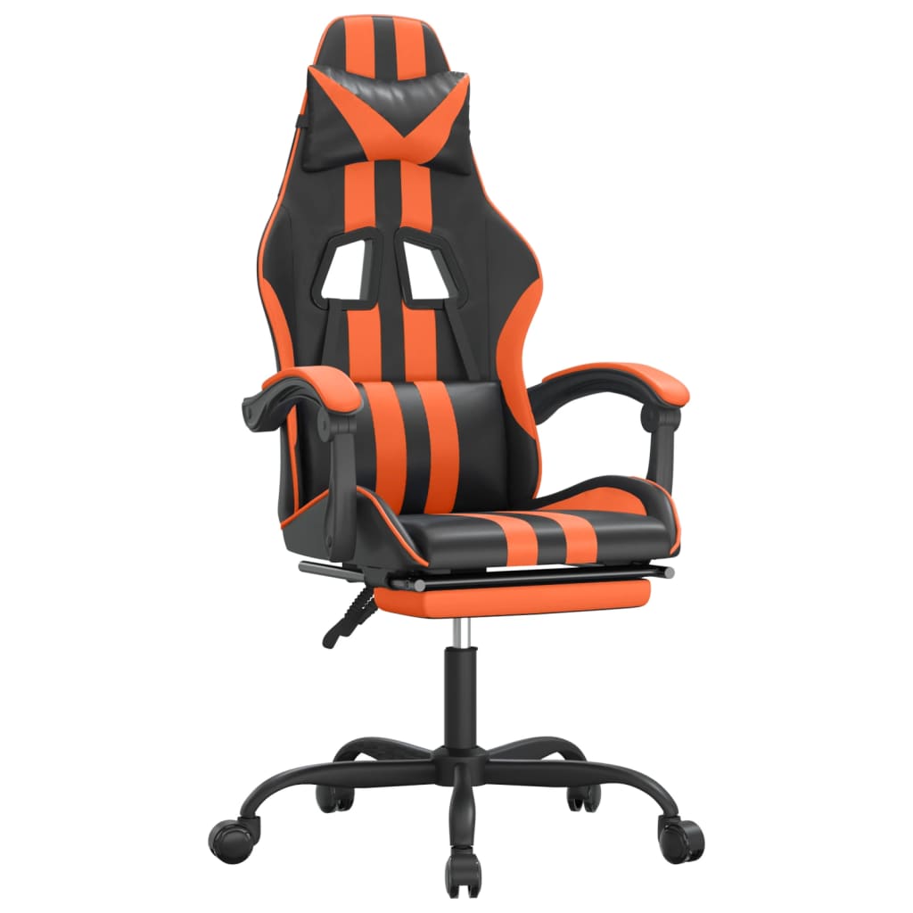 gamingstol med fodstøtte kunstlæder sort og orange