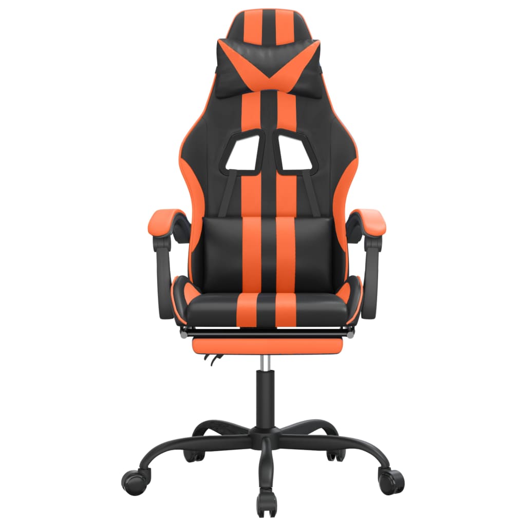 gamingstol med fodstøtte kunstlæder sort og orange