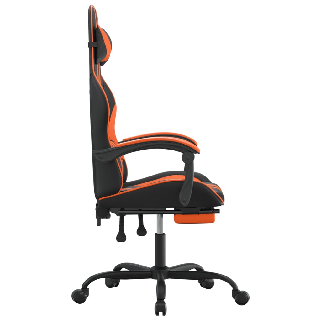 gamingstol med fodstøtte kunstlæder sort og orange