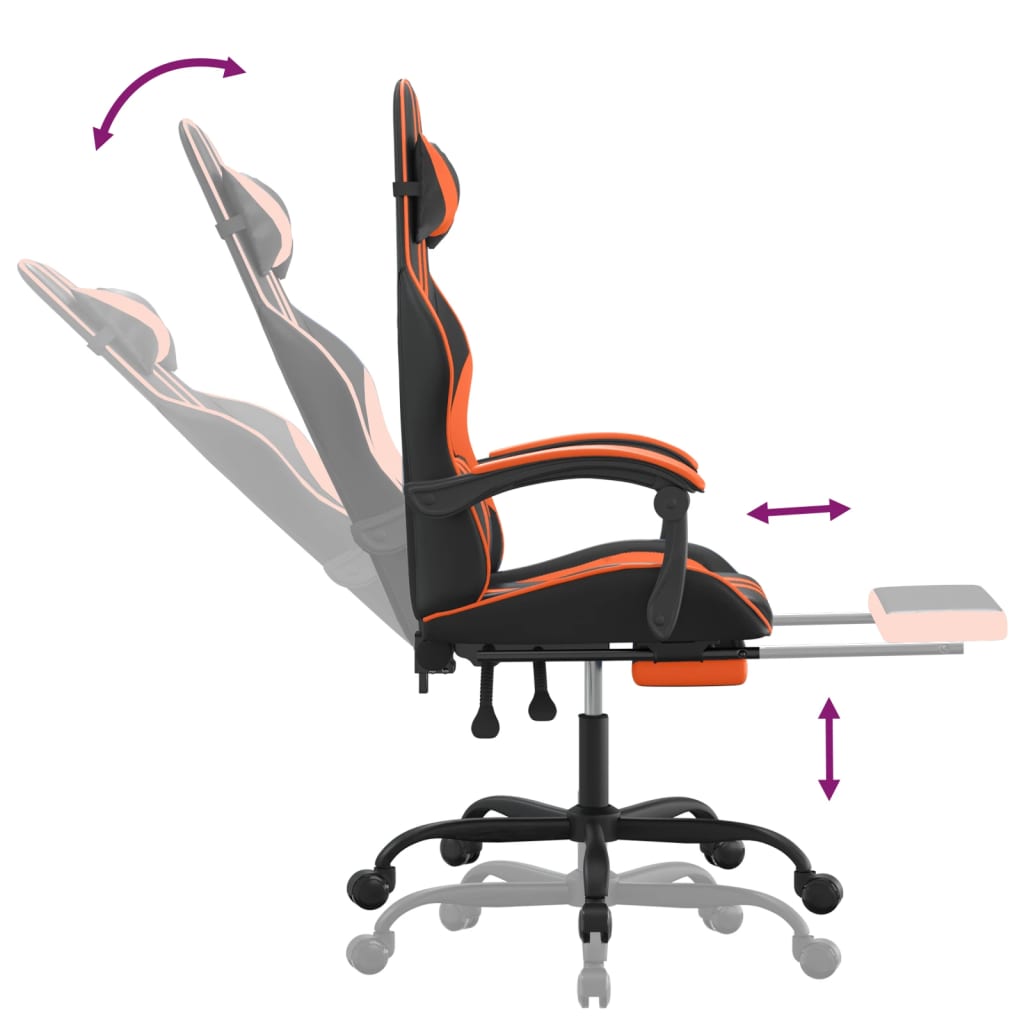 gamingstol med fodstøtte kunstlæder sort og orange