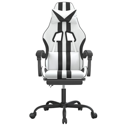 gamingstol med fodstøtte kunstlæder hvid og sort