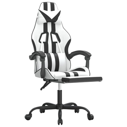 gamingstol med fodstøtte kunstlæder hvid og sort