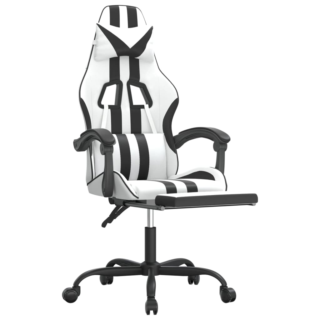 gamingstol med fodstøtte kunstlæder hvid og sort