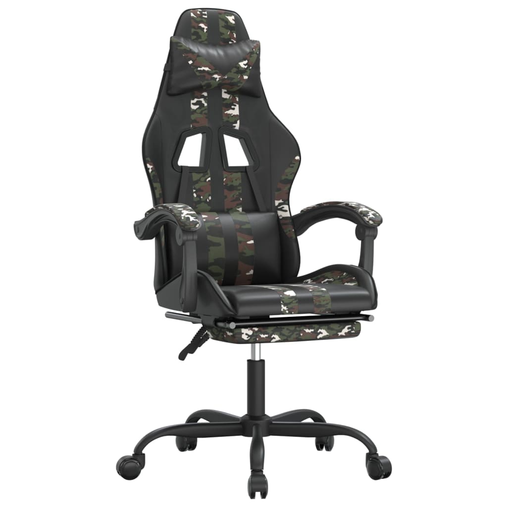 gamingstol med fodstøtte kunstlæder sort og camouflage