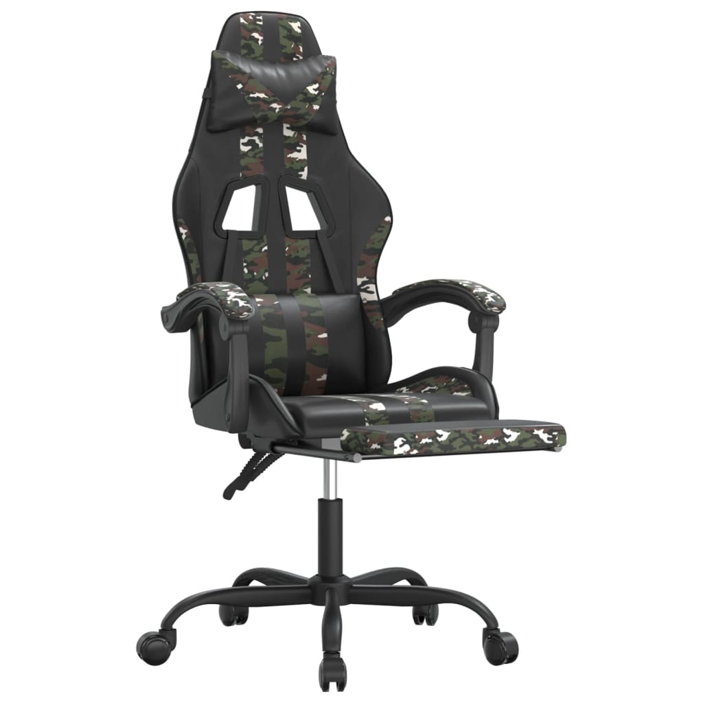 gamingstol med fodstøtte kunstlæder sort og camouflage